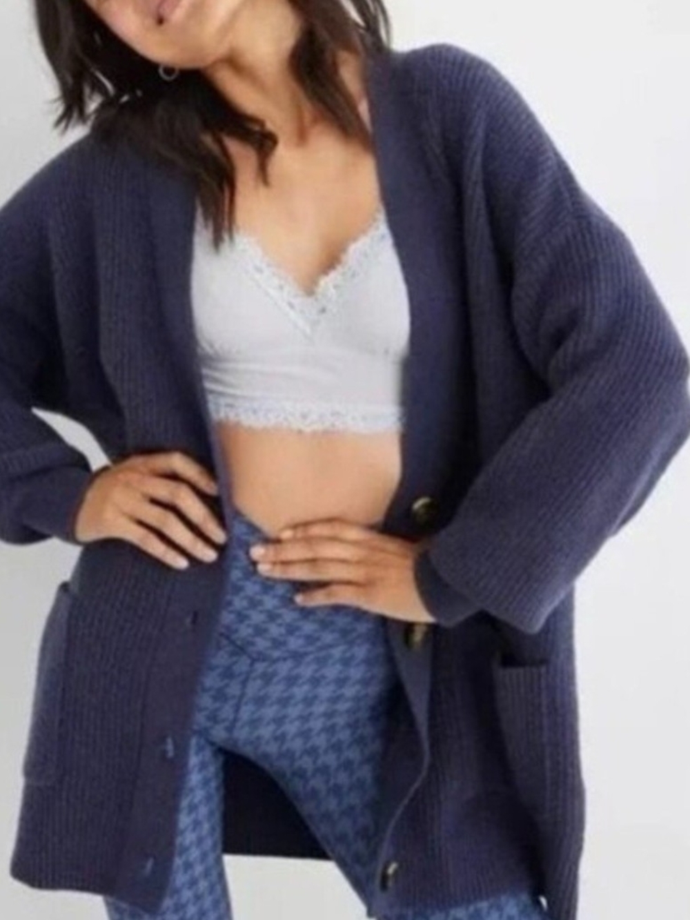 Aerie Open Front Oversized Navy XS/TP Cardigan Cozy Sweater
